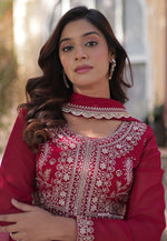 Load image into Gallery viewer, Magenta Faux Georgette Readymade Anarkali Suit
