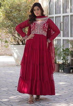 Load image into Gallery viewer, Magenta Faux Georgette Readymade Anarkali Suit
