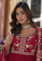 Load image into Gallery viewer, Magenta Faux Georgette Readymade Anarkali Suit
