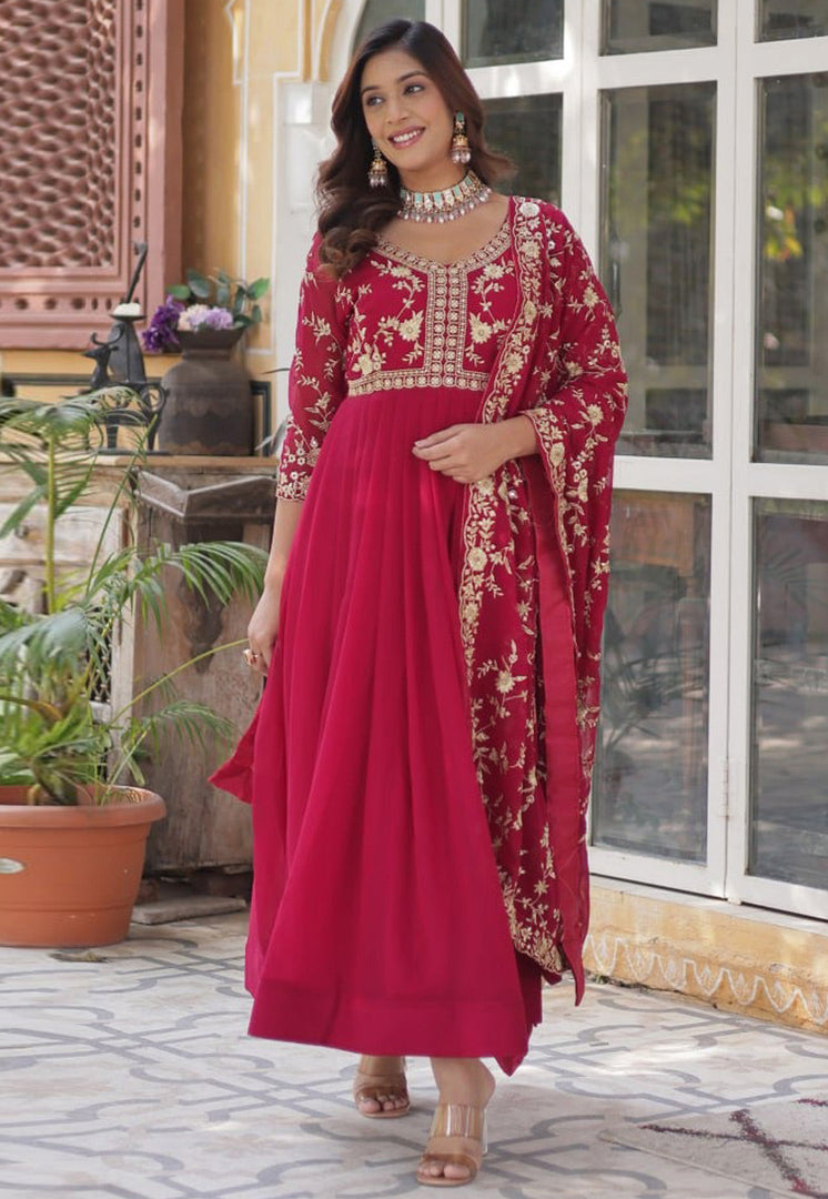 Magenta Faux Georgette Readymade Anarkali Suit