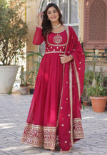 Load image into Gallery viewer, Magenta Faux Georgette Readymade Anarkali Suit
