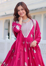 Load image into Gallery viewer, Magenta Faux Georgette Readymade Anarkali Suit
