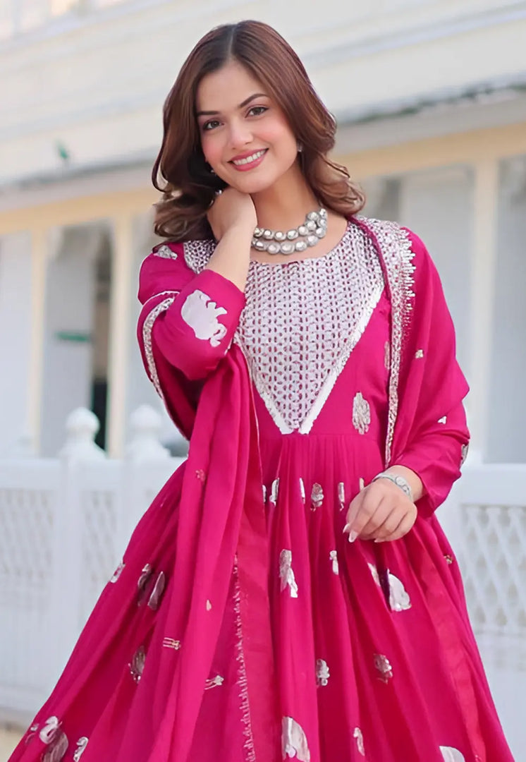Magenta Faux Georgette Readymade Anarkali Suit
