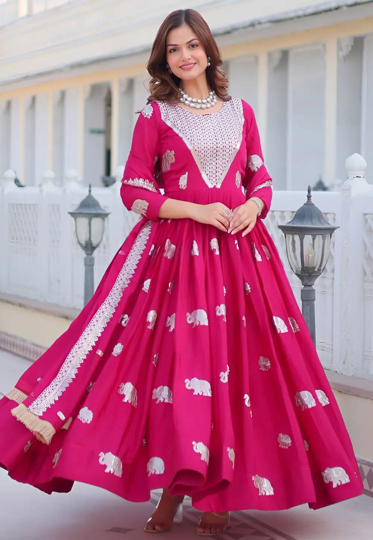 Magenta Faux Georgette Readymade Anarkali Suit