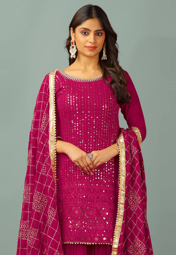 Magenta Faux Georgette Readymade Gharara Suit