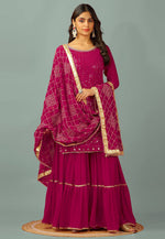 Load image into Gallery viewer, Magenta Faux Georgette Readymade Gharara Suit

