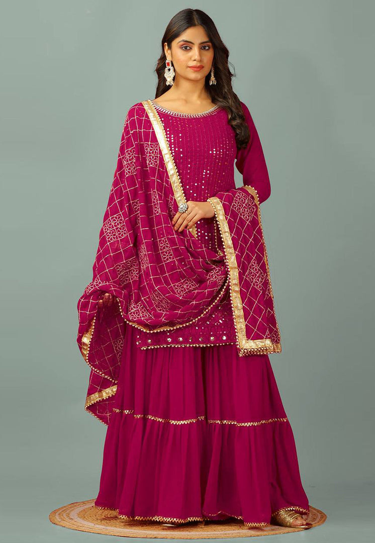 Magenta Faux Georgette Readymade Gharara Suit