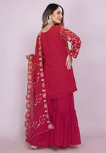 Load image into Gallery viewer, Magenta Faux Georgette Readymade Gharara Suit
