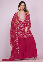Load image into Gallery viewer, Magenta Faux Georgette Readymade Gharara Suit
