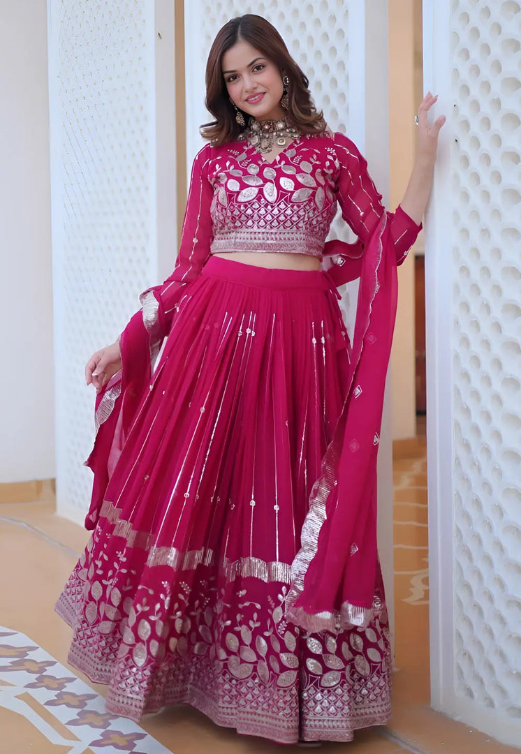 Magenta Faux Georgette Readymade Lehenga Choli
