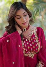 Load image into Gallery viewer, Magenta Faux Georgette Readymade Long Anarkali Suit
