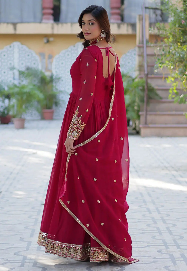 Magenta Faux Georgette Readymade Long Anarkali Suit