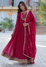 Load image into Gallery viewer, Magenta Faux Georgette Readymade Long Anarkali Suit
