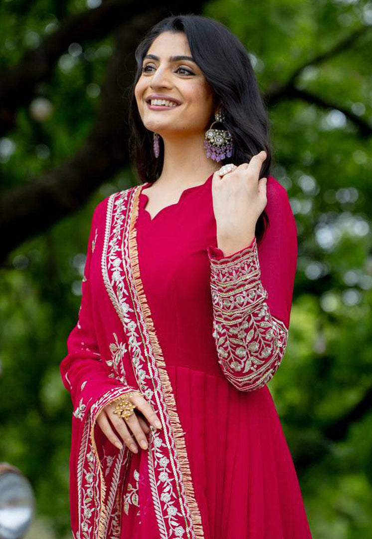 Magenta Faux Georgette Readymade Long Anarkali Suit