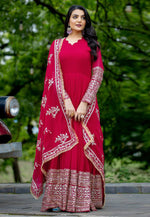 Load image into Gallery viewer, Magenta Faux Georgette Readymade Long Anarkali Suit
