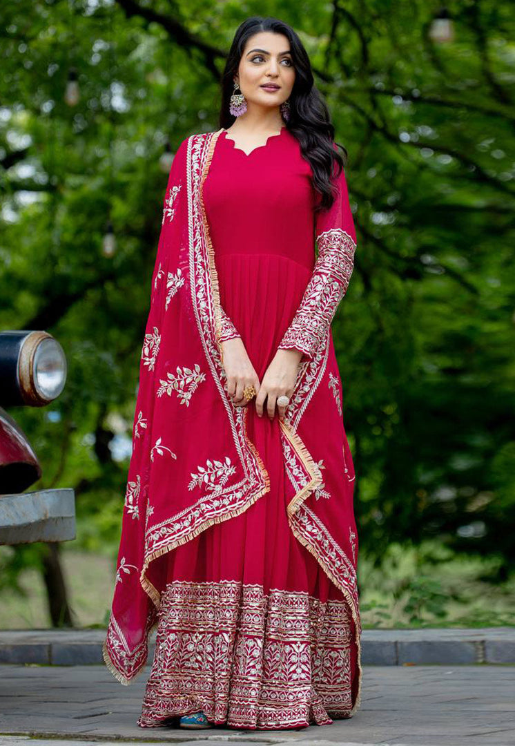 Magenta Faux Georgette Readymade Long Anarkali Suit