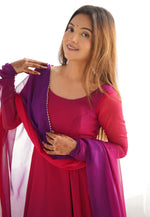 Load image into Gallery viewer, Magenta Faux Georgette Readymade Pant Style Suit
