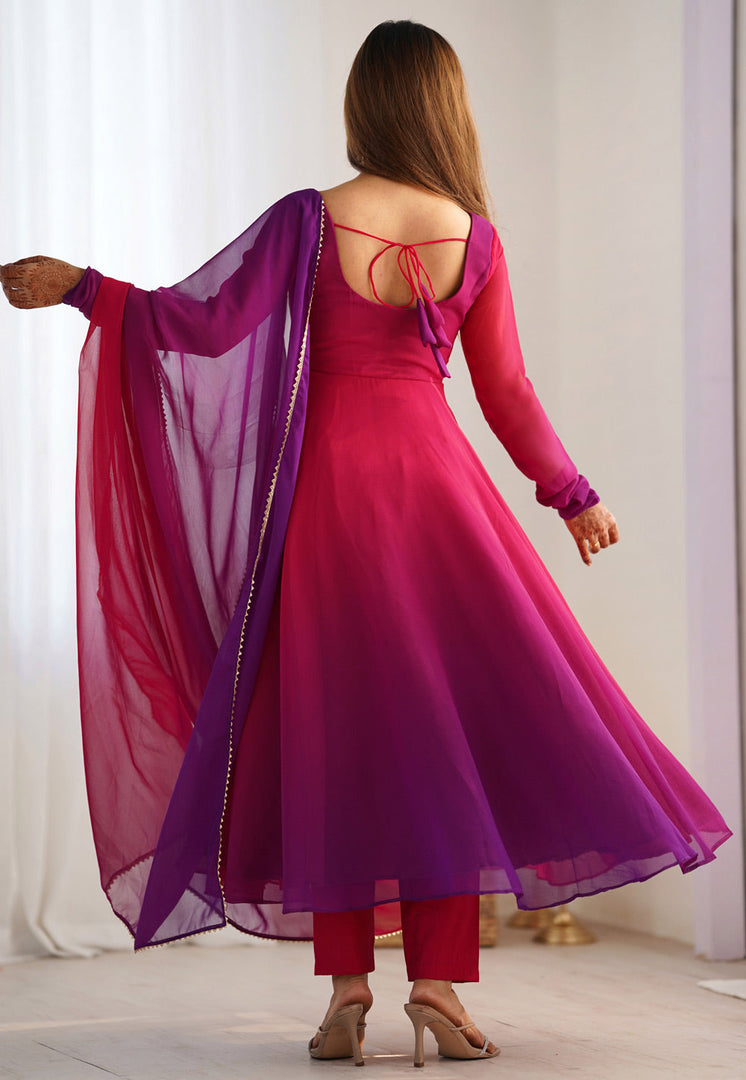 Magenta Faux Georgette Readymade Pant Style Suit