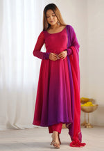 Load image into Gallery viewer, Magenta Faux Georgette Readymade Pant Style Suit
