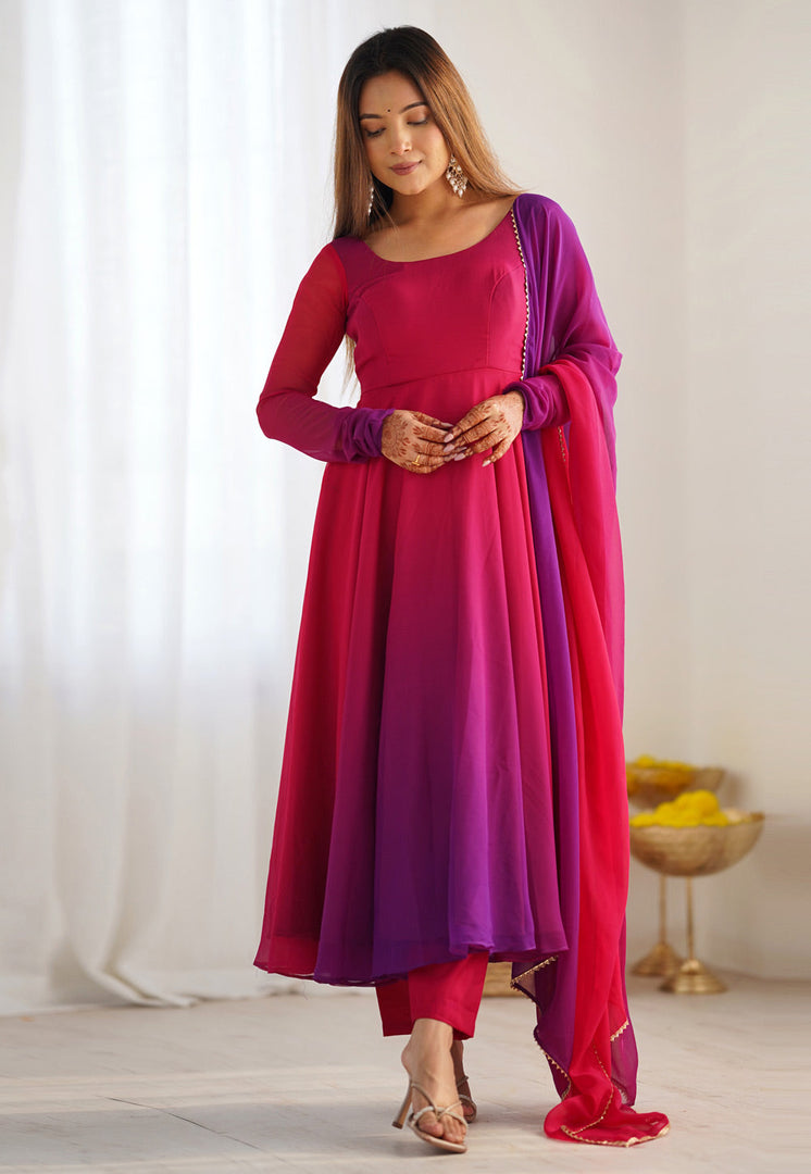 Magenta Faux Georgette Readymade Pant Style Suit