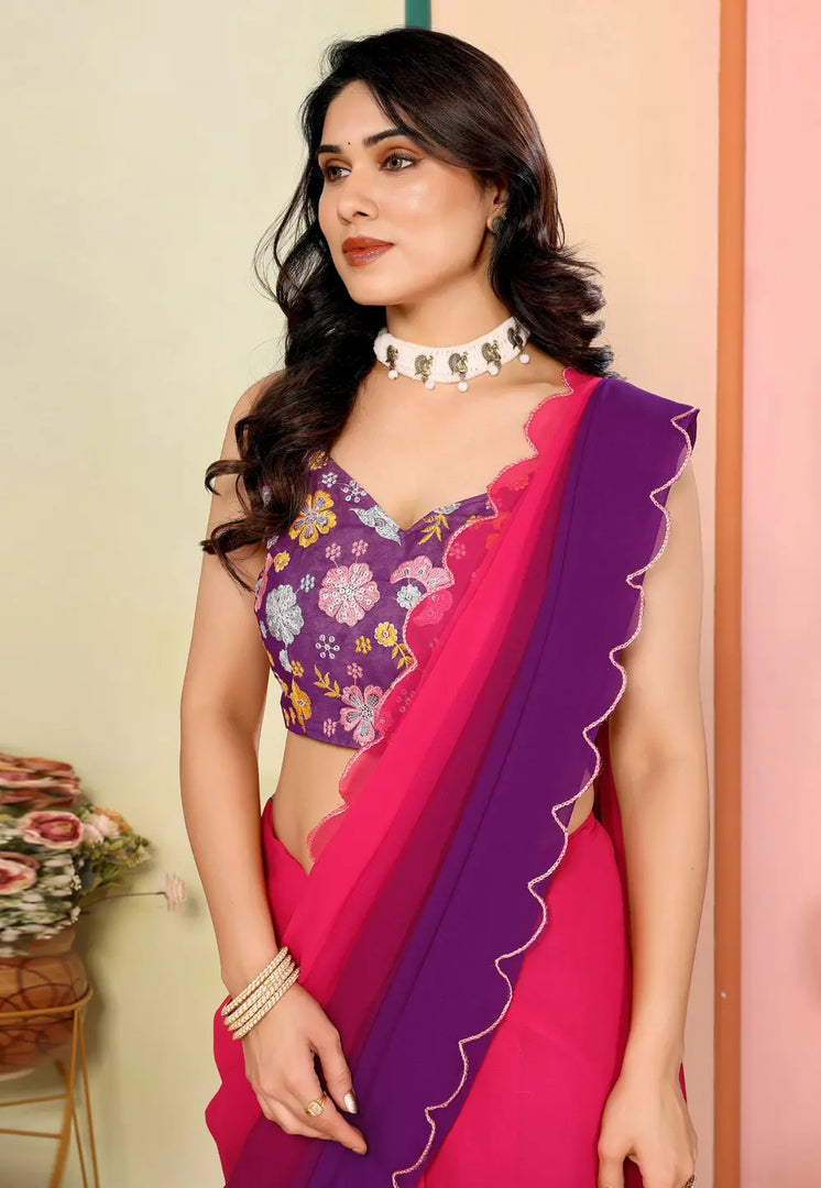 Magenta Georgette Half N Half Saree