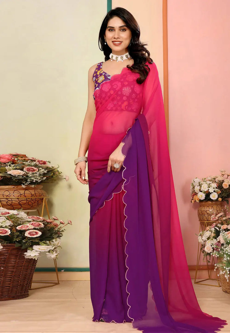 Magenta Georgette Half N Half Saree