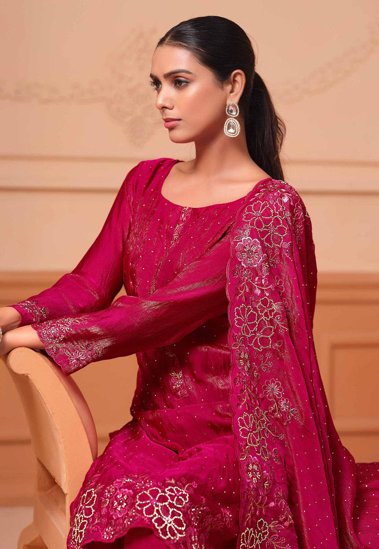 Magenta Georgette Pant Style Suit