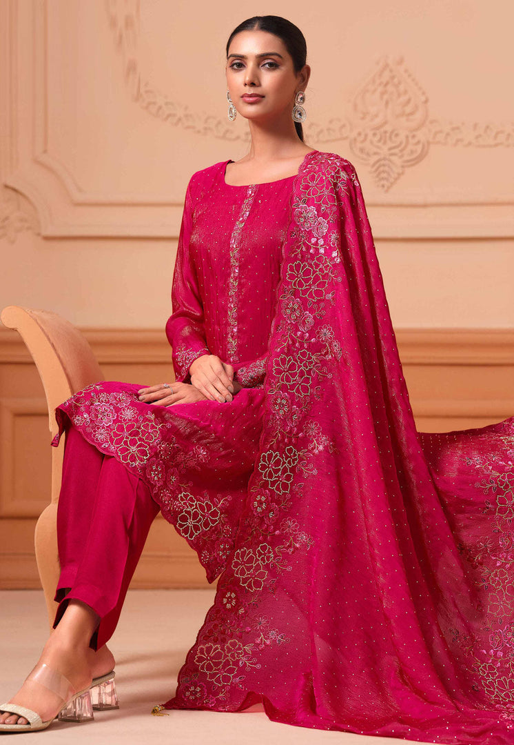 Magenta Georgette Pant Style Suit
