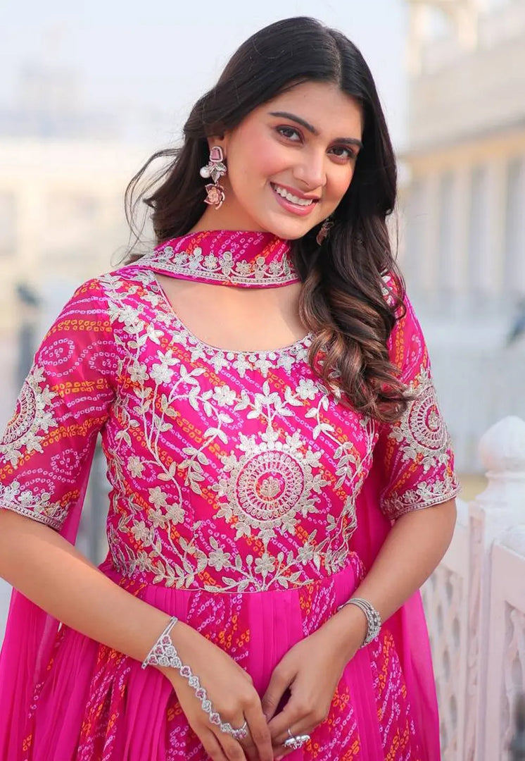 Magenta Georgette Readymade Anarkali Suit