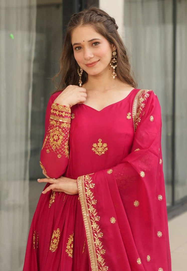 Magenta Georgette Readymade Anarkali Suit