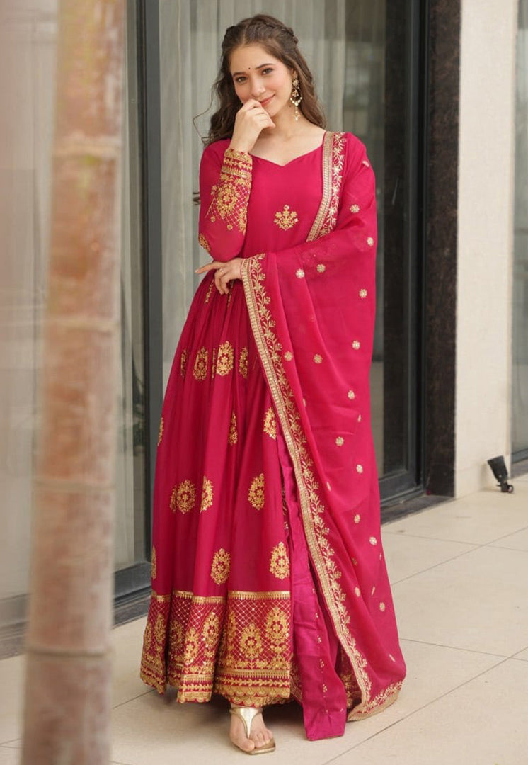 Magenta Georgette Readymade Anarkali Suit