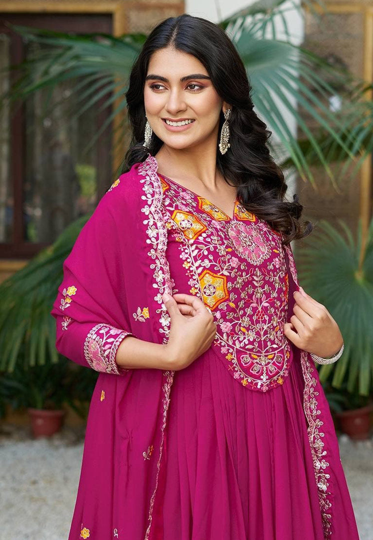 Magenta Georgette Readymade Anarkali Suit