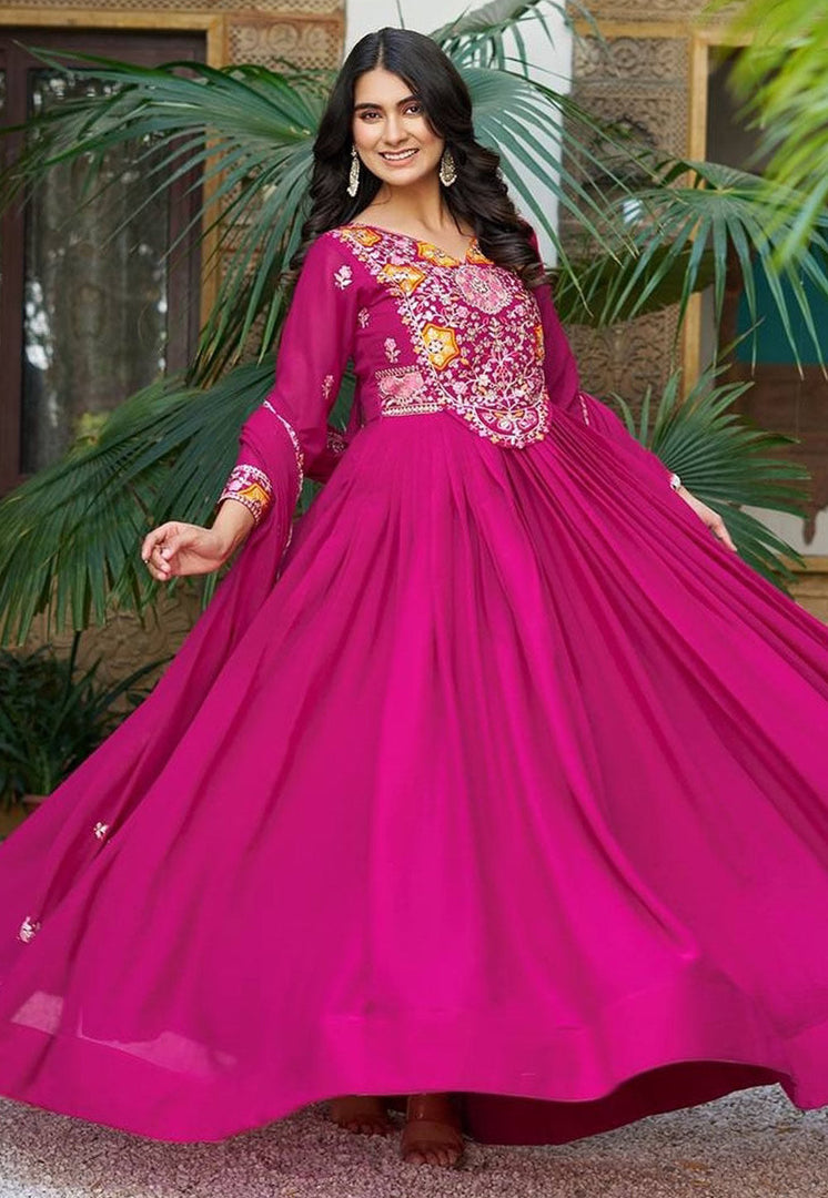 Magenta Georgette Readymade Anarkali Suit
