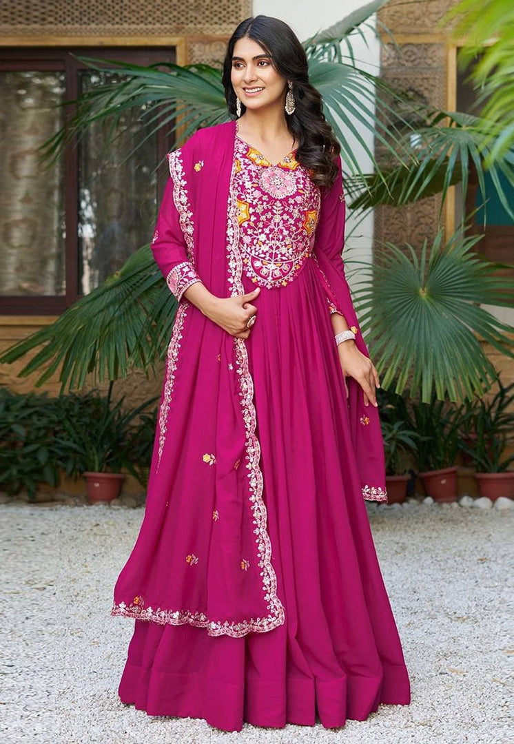 Magenta Georgette Readymade Anarkali Suit