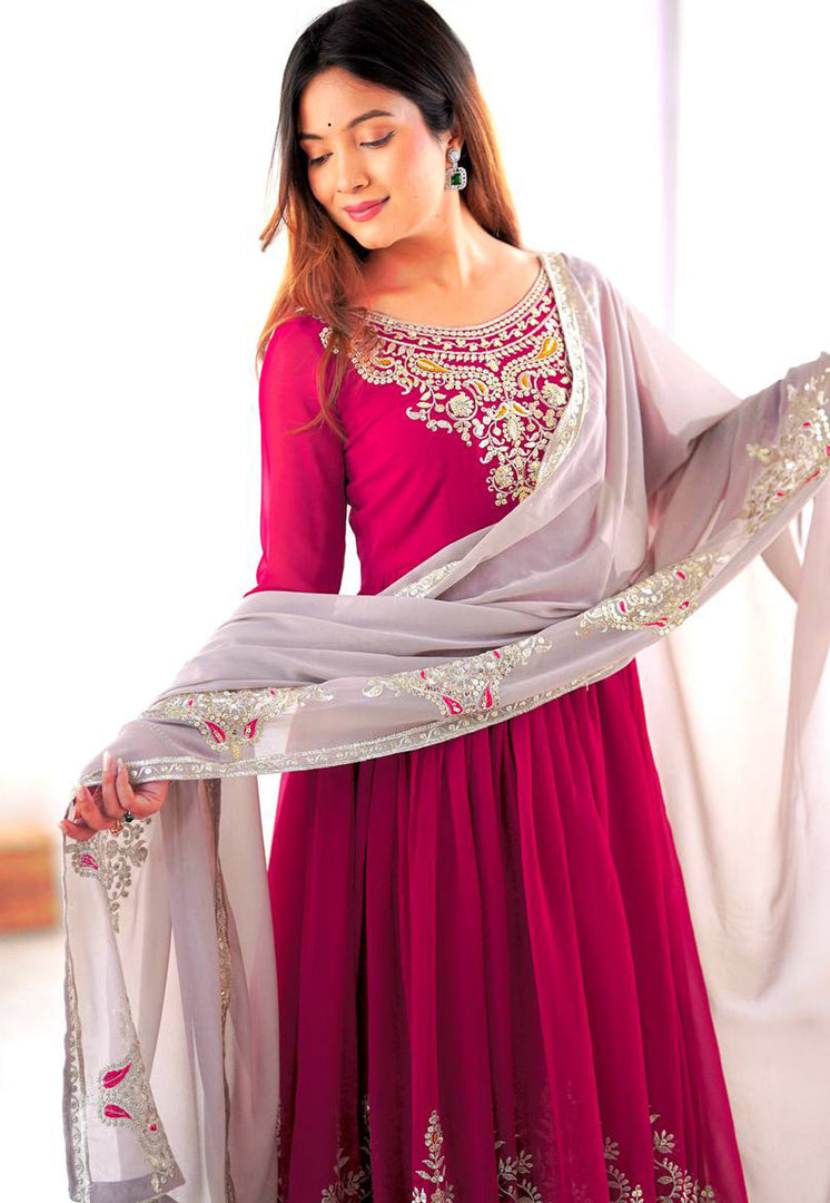 Magenta Georgette Readymade Anarkali Suit