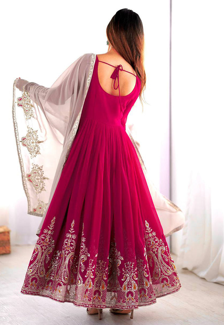 Magenta Georgette Readymade Anarkali Suit