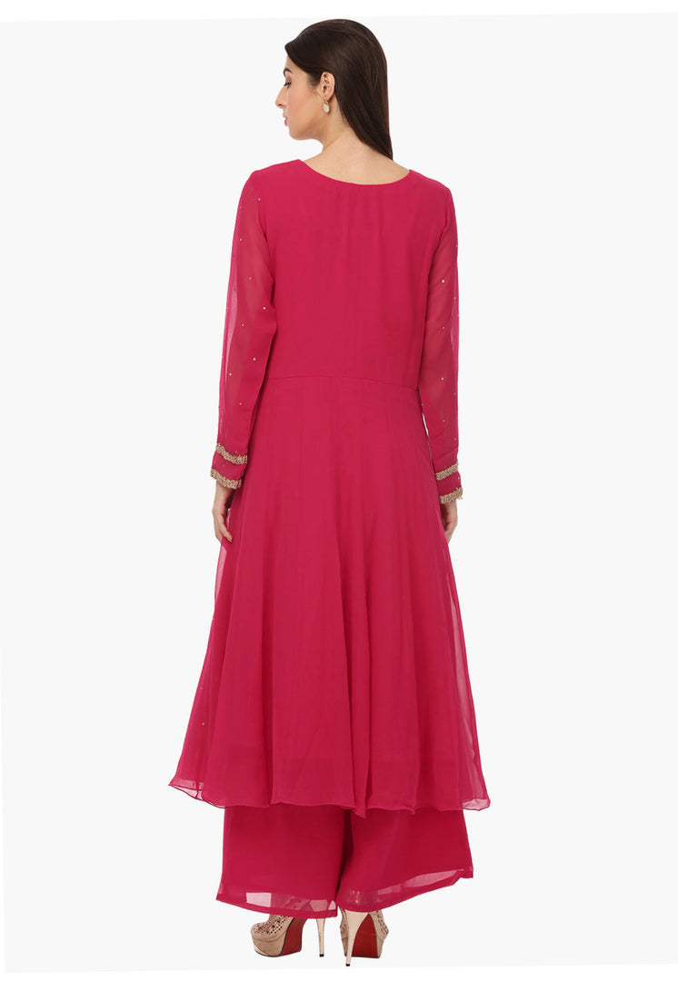 Magenta Georgette Readymade Palazzo Suit