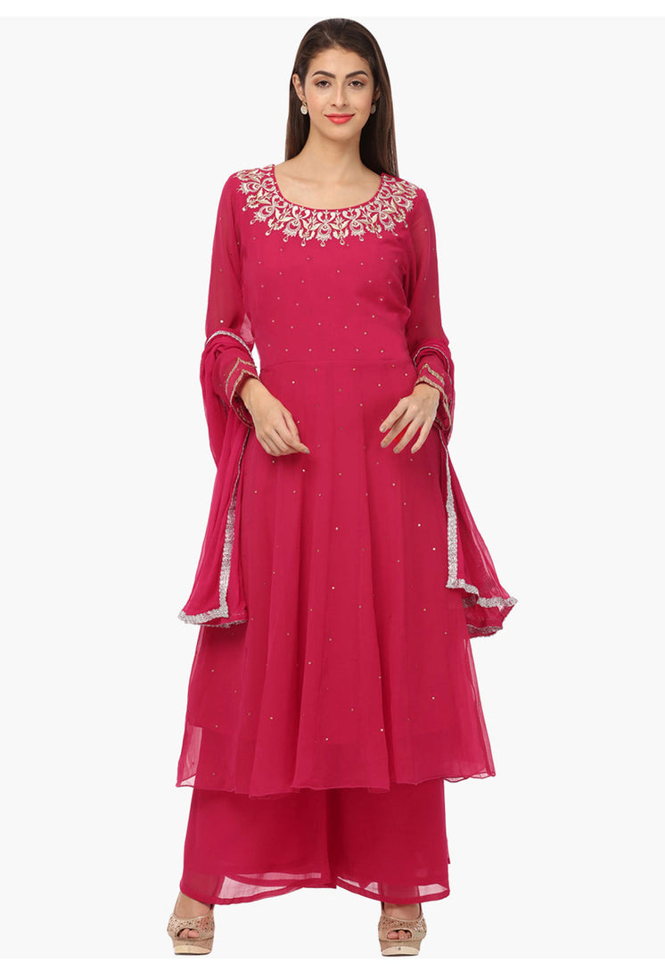 Magenta Georgette Readymade Palazzo Suit