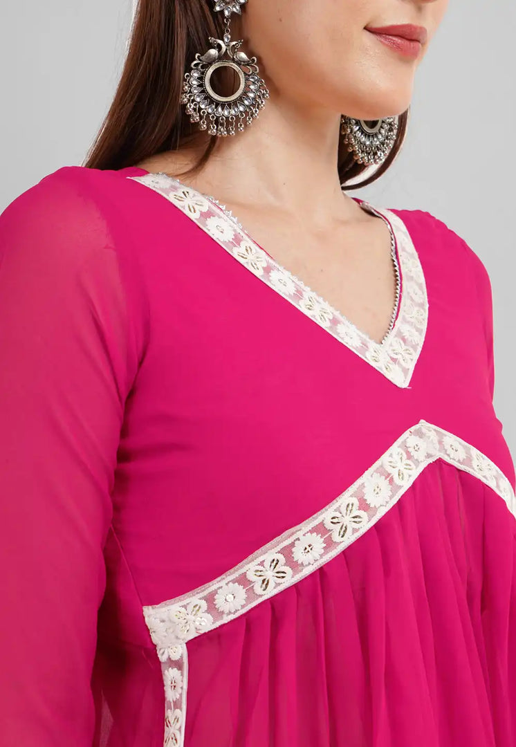 Magenta Georgette Readymade Patiala Suit