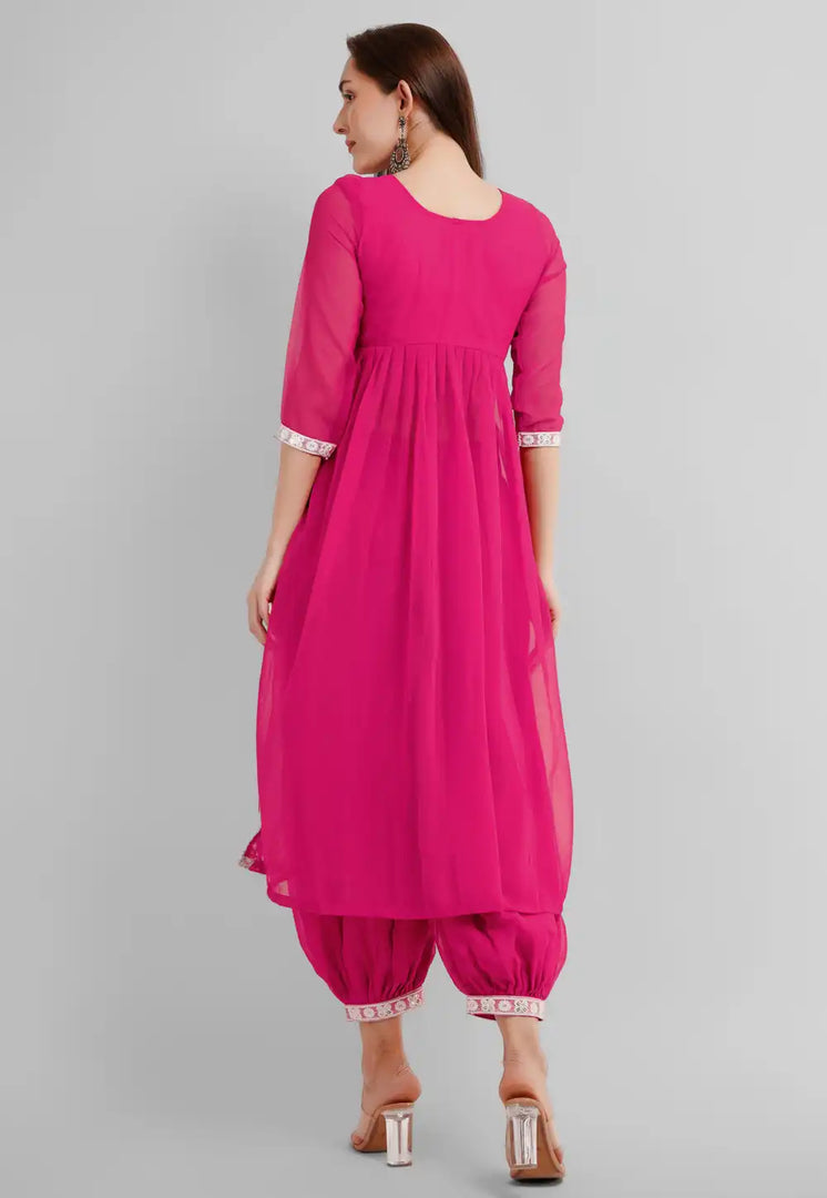 Magenta Georgette Readymade Patiala Suit