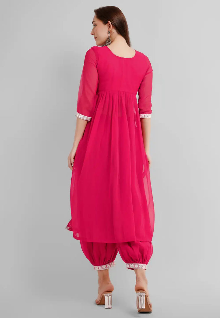 Magenta Georgette Readymade Patiala Suit