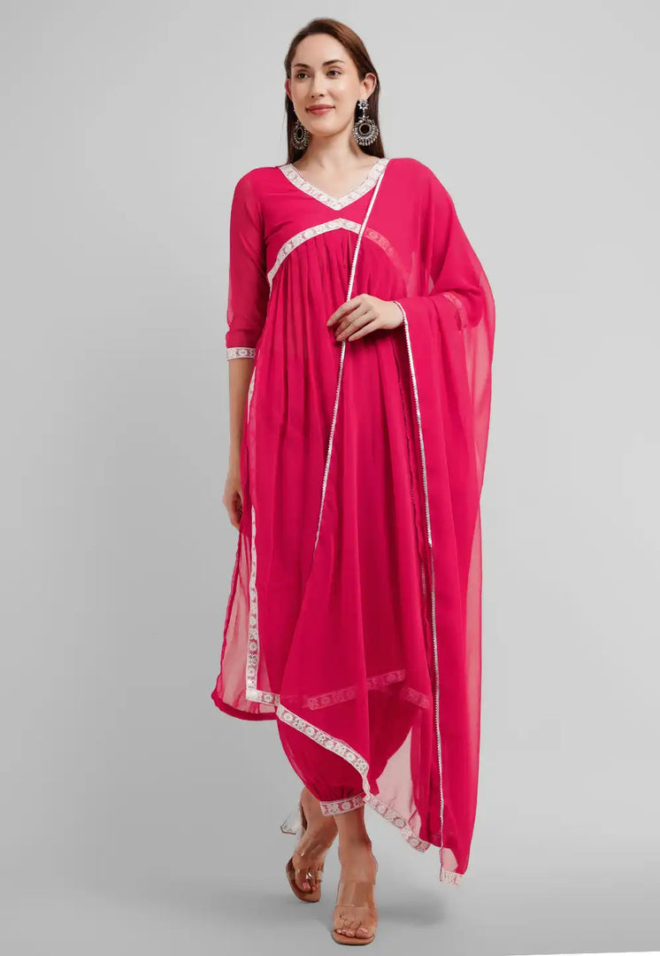 Magenta Georgette Readymade Patiala Suit