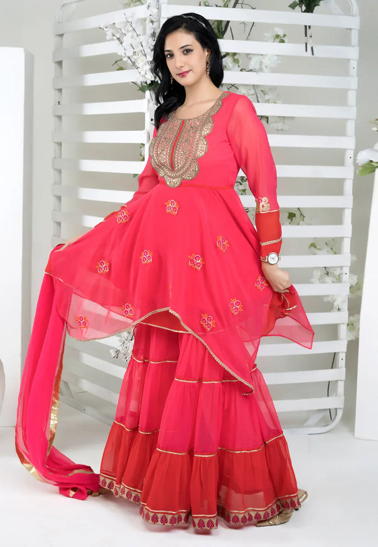 Magenta Georgette Readymade Sharara Suit