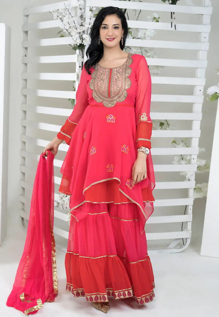 Magenta Georgette Readymade Sharara Suit