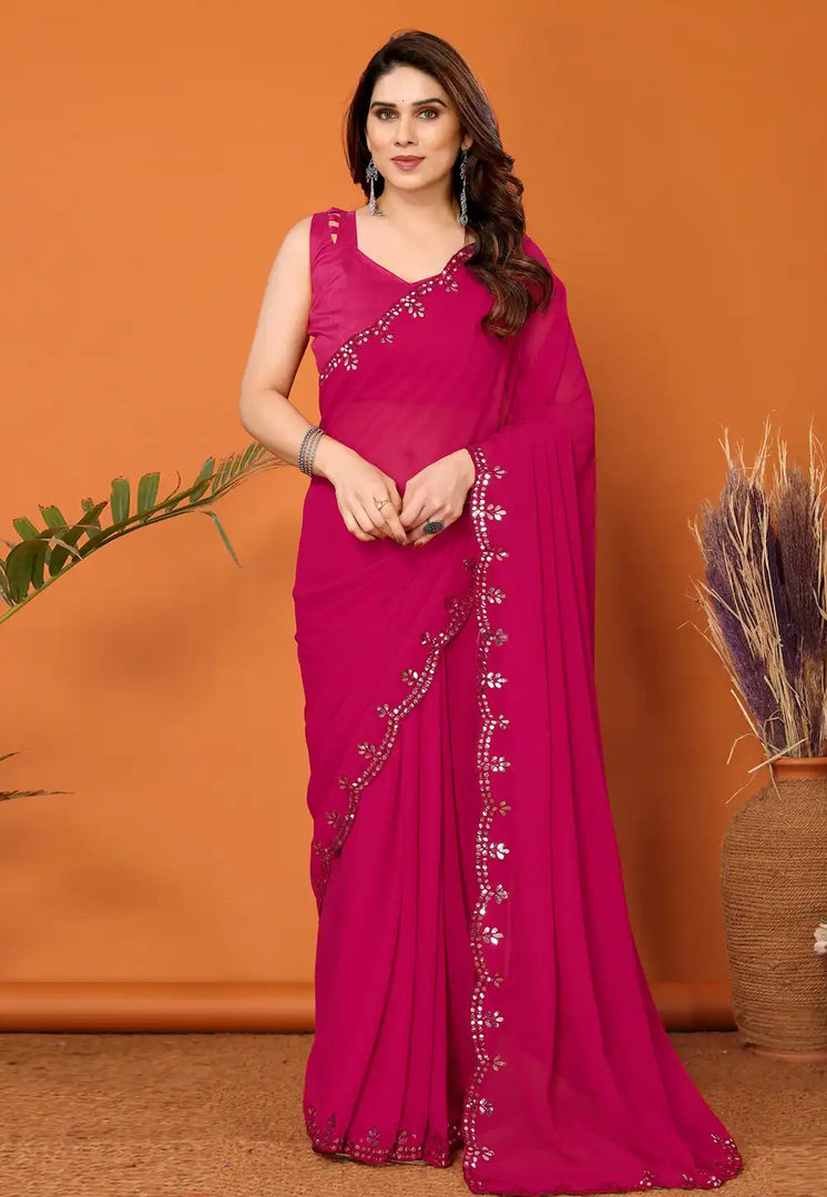 Magenta Georgette Saree With Blouse