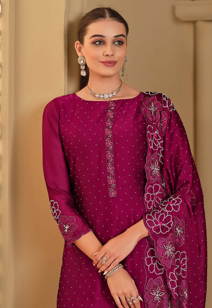 Magenta Georgette Straight Suit