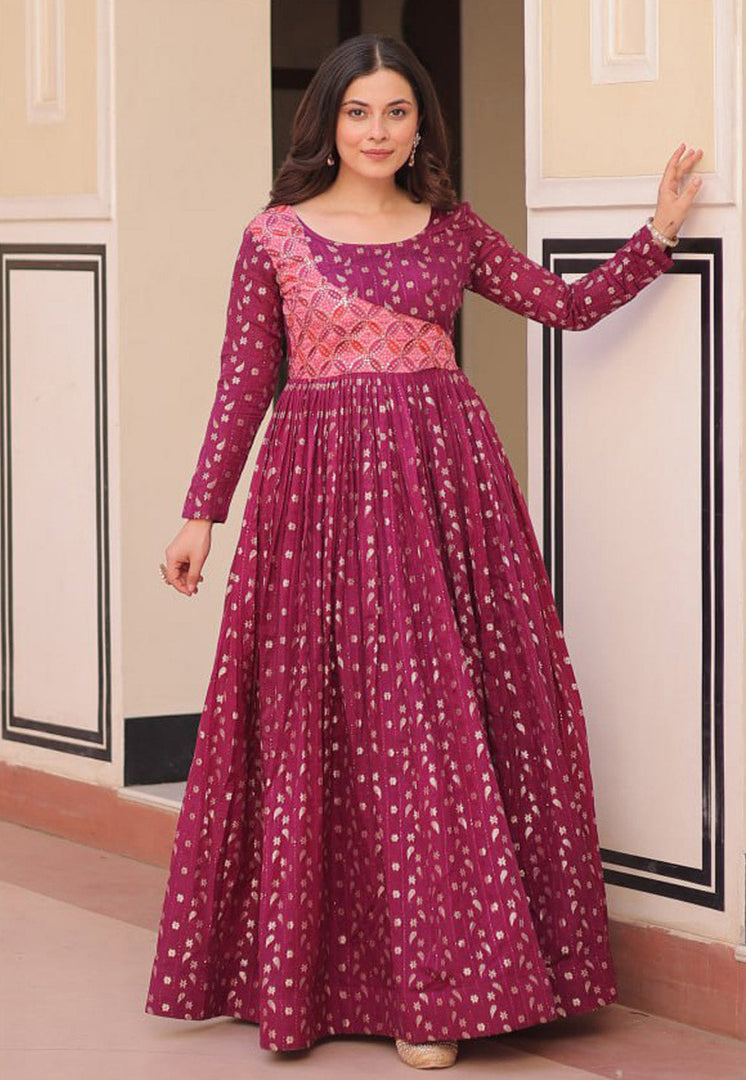 Magenta Jacquard Gown