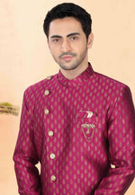 Load image into Gallery viewer, Magenta Jacquard Indo Western Suit
