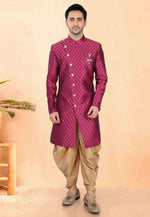 Load image into Gallery viewer, Magenta Jacquard Indo Western Suit
