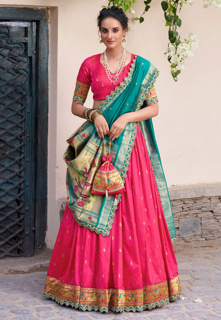 Magenta Jacquard Silk Circular Lehenga Choli